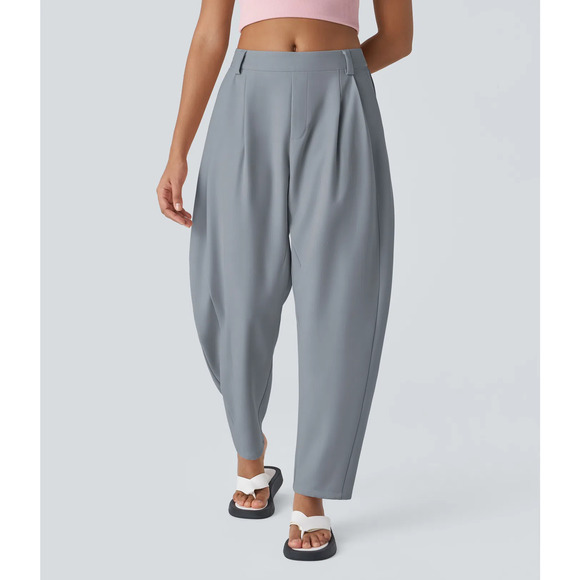 Halara Barrel Leg Work Pants Casual Pleated Pull On Weathervane Gray M - Picture 3 of 7